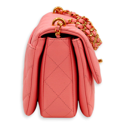 Coco First Flap Pink Shoulder Bag in Caviar Leather, Gold hardware