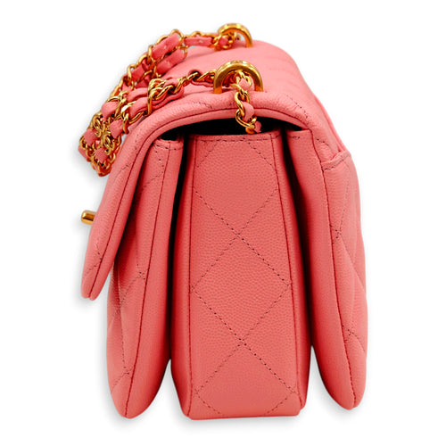 Coco First Flap Pink Shoulder Bag in Caviar Leather, Gold hardware