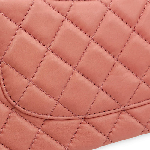 Classic Double Flap Pink Shoulder Bag in Lambskin, Silver hardware