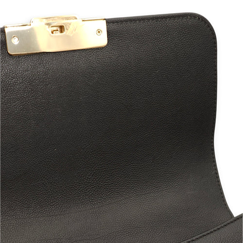 Click Label Flap Black Top Handle Bag in Calfskin, Gold hardware