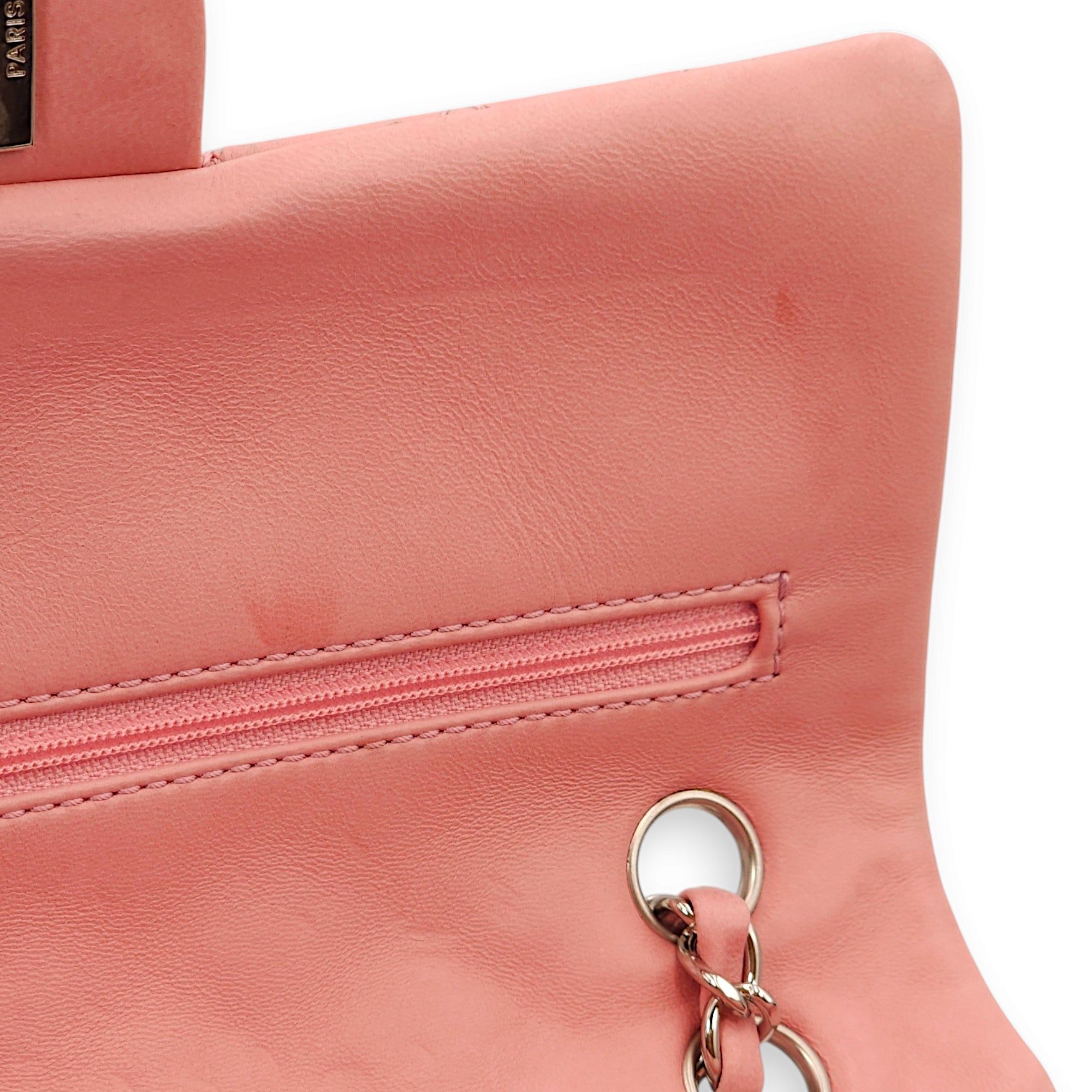 Classic Double Flap Pink Shoulder Bag in Lambskin, Silver hardware