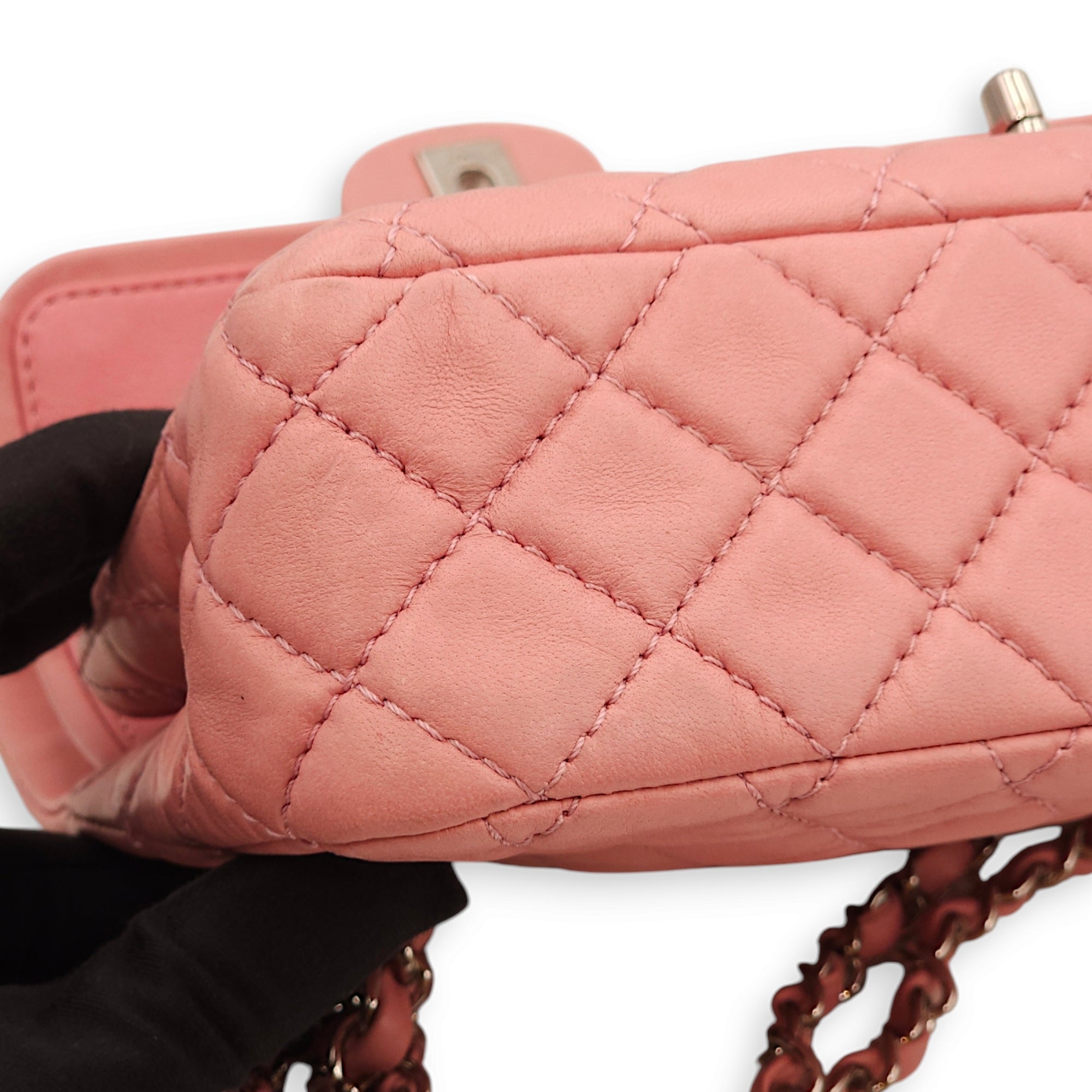 Classic Double Flap Pink Shoulder Bag in Lambskin, Silver hardware