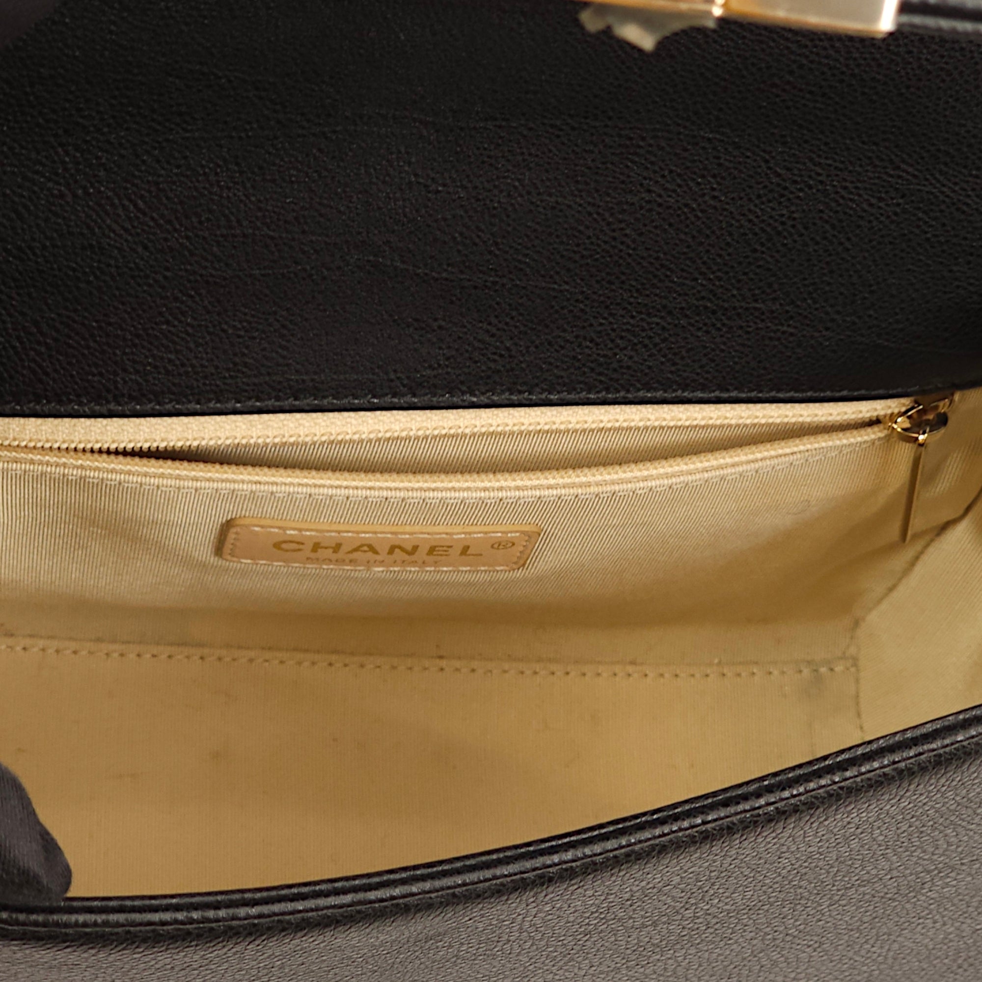 Click Label Flap Black Top Handle Bag in Calfskin, Gold hardware