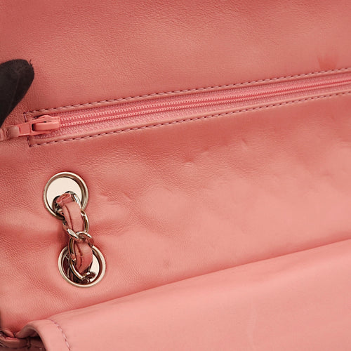 Classic Double Flap Pink Shoulder Bag in Lambskin, Silver hardware