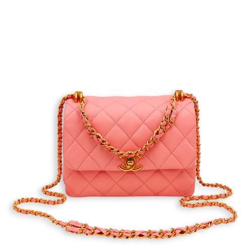 Coco First Flap Pink Shoulder Bag in Caviar Leather, Gold hardware