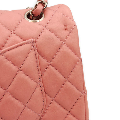 Classic Double Flap Pink Shoulder Bag in Lambskin, Silver hardware