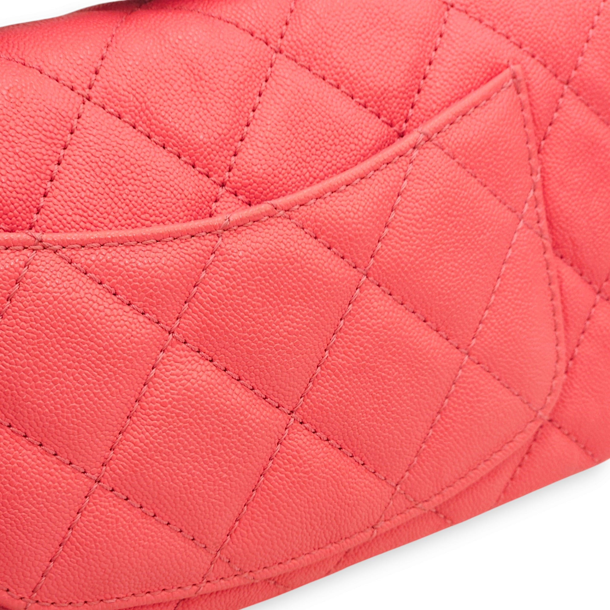 Quilted Seasonal Flap Pink Crossbody Bag in Caviar Leather, Gold hardware