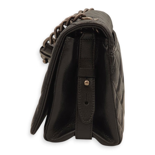 Quilted City Rock Flap Black Shoulder Bag in Chevre Leather, Ruthenium hardware