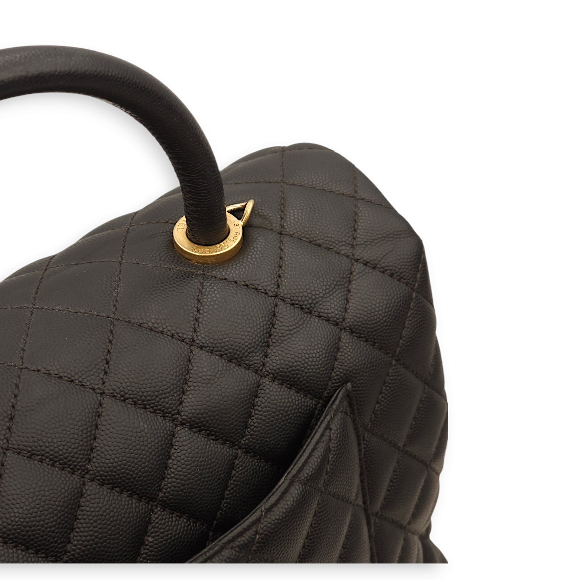 Coco Large Black Top Handle Bag in Caviar Leather, Gold hardware