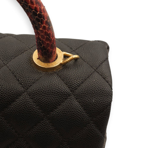 Coco Medium Black Top Handle Bag in Caviar Leather/Python Leather, Gold hardware