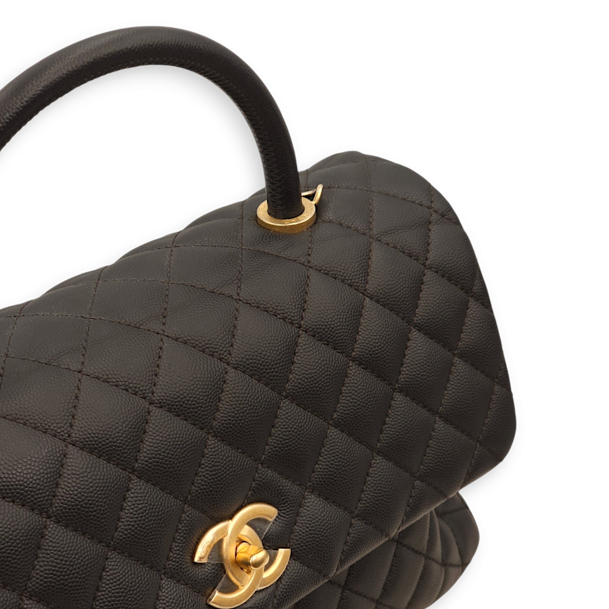 Coco Large Black Top Handle Bag in Caviar Leather, Gold hardware