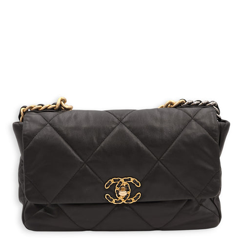 C19 Medium Black Shoulder Bag in Lambskin, Gold/Silver/Ruthenium hardware