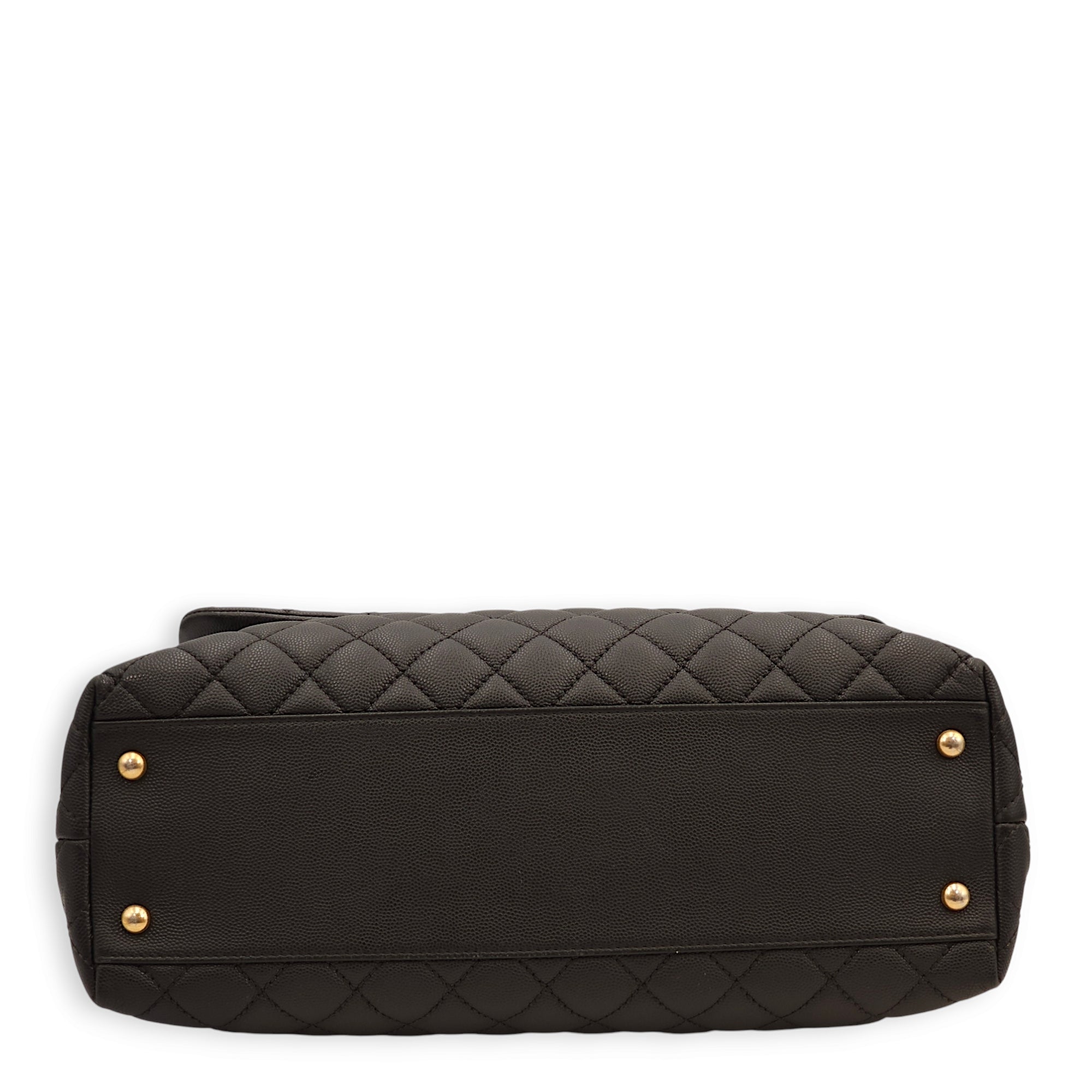 Coco Large Black Top Handle Bag in Caviar Leather, Gold hardware