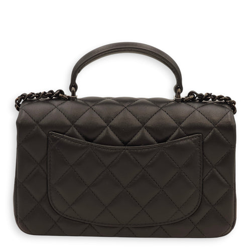 Classic Rectangle Mini Black Top Handle Bag in Lambskin, Gunmetal hardware