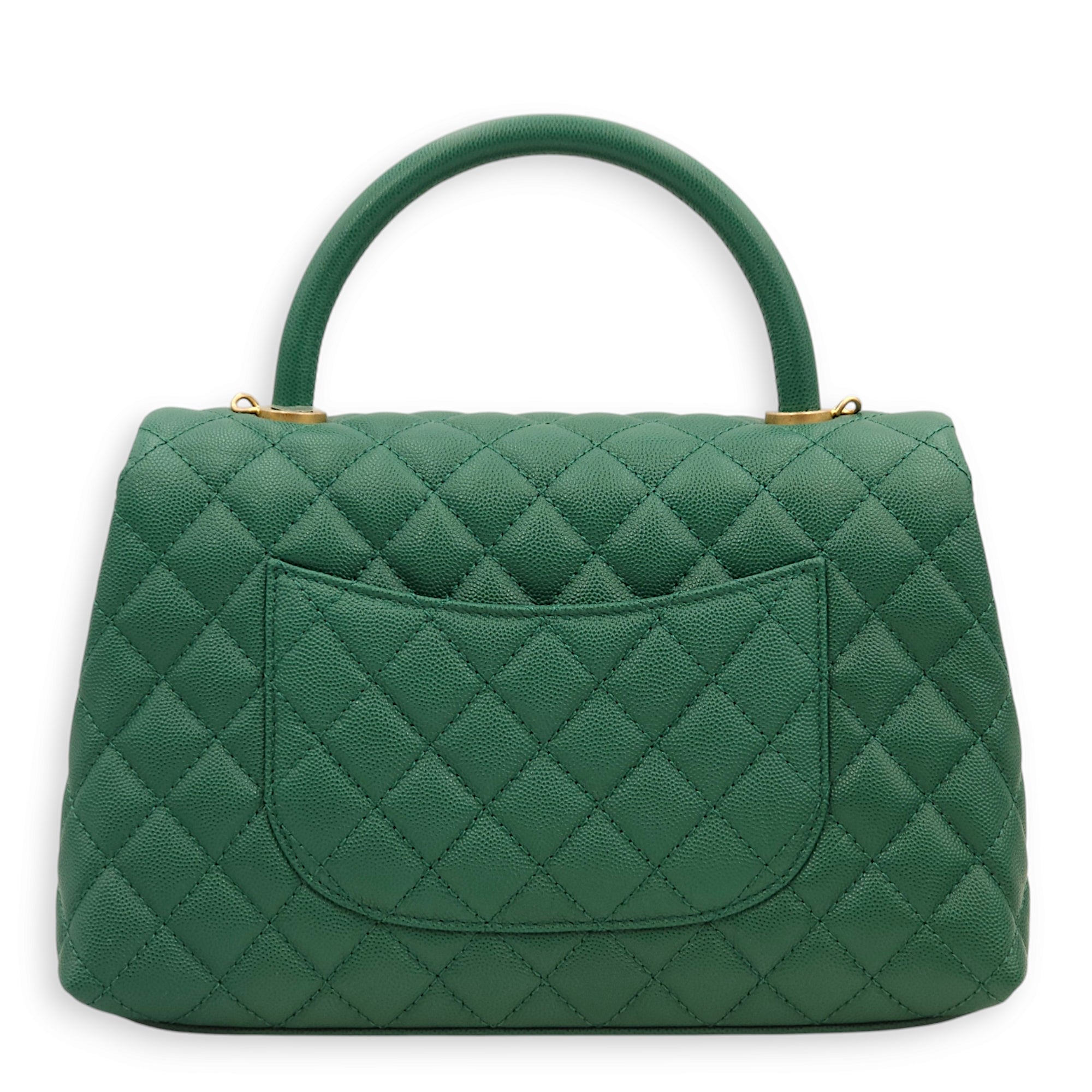 Coco Medium Green Top Handle Bag in Caviar Leather, Gold hardware