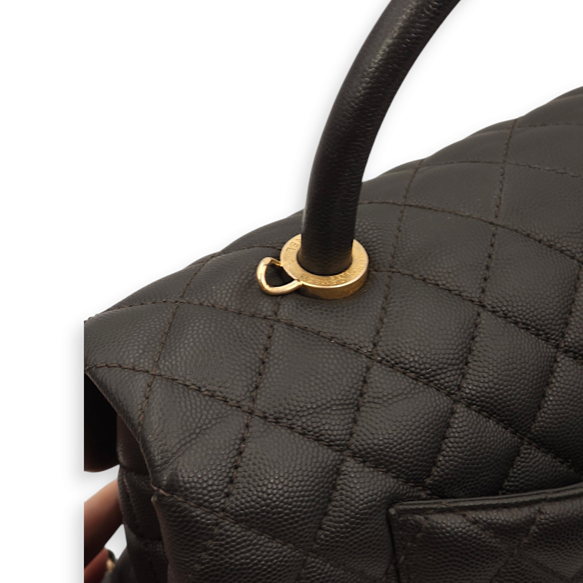 Coco Large Black Top Handle Bag in Caviar Leather, Gold hardware