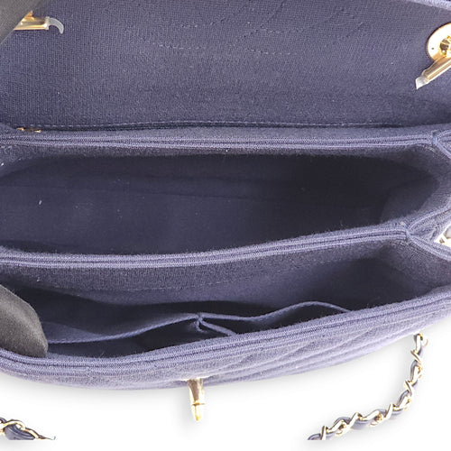 Chevron Trendy CC Small Blue Top Handle Bag in Jersey, Gold hardware