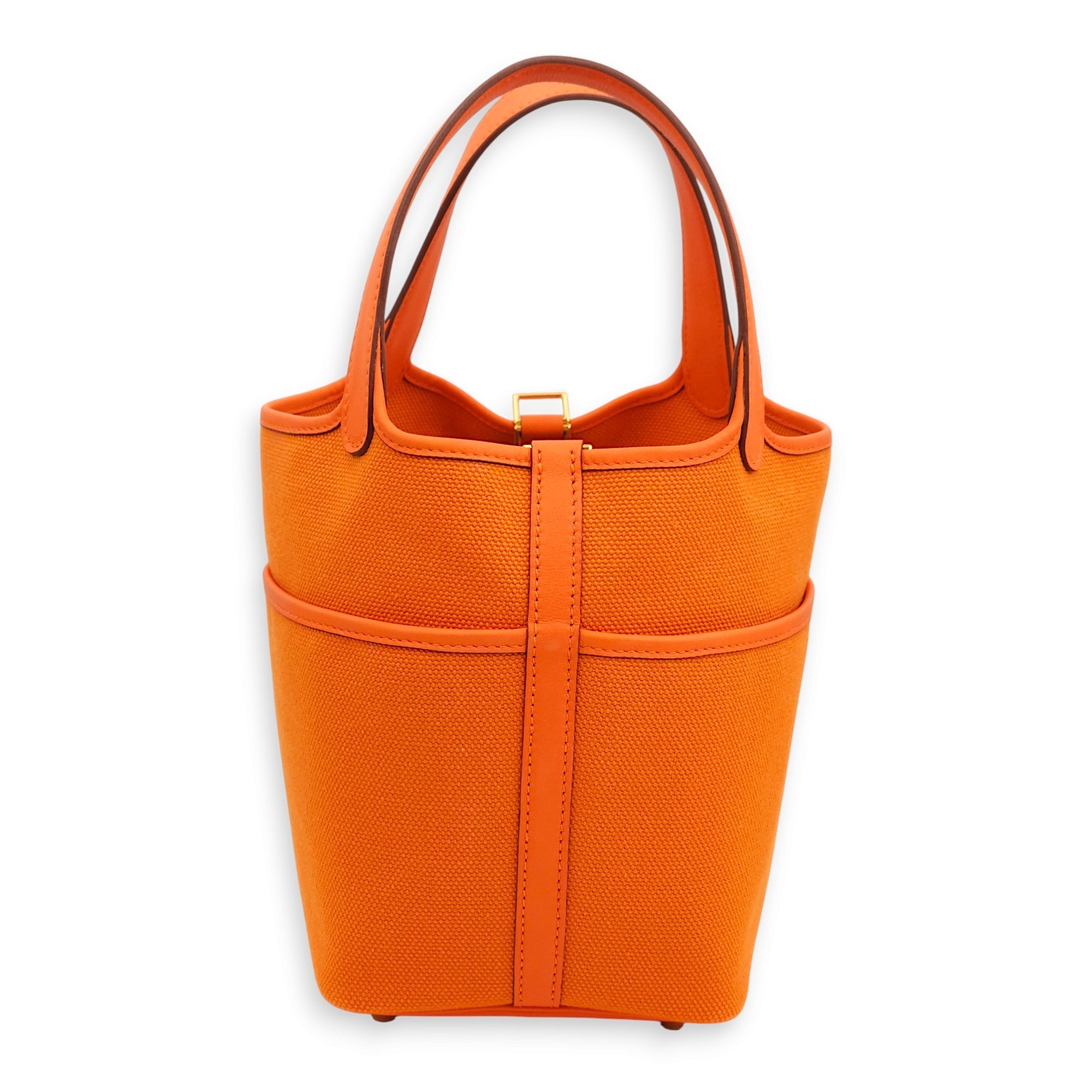 Picotin Pocket Lock 18 Orange in Swift/Toile Gold hardware CL2404-472 2