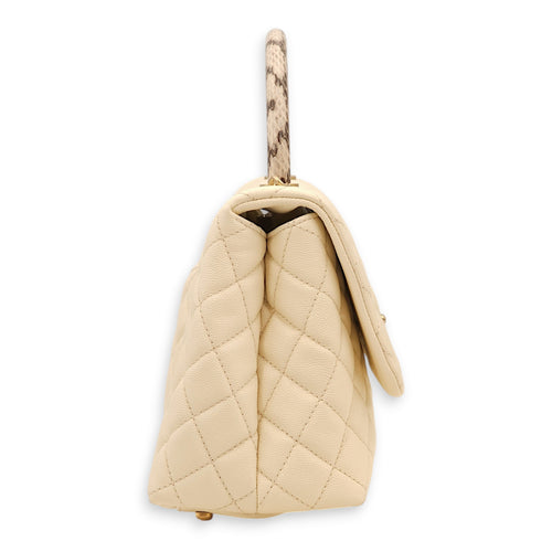 Coco Off-white, ombré handle Top Handle Bag in Caviar/Python, Gold hardware