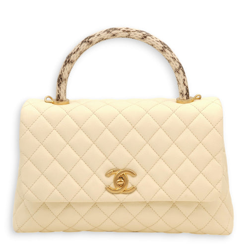 Coco Off-white, ombré handle Top Handle Bag in Caviar/Python, Gold hardware