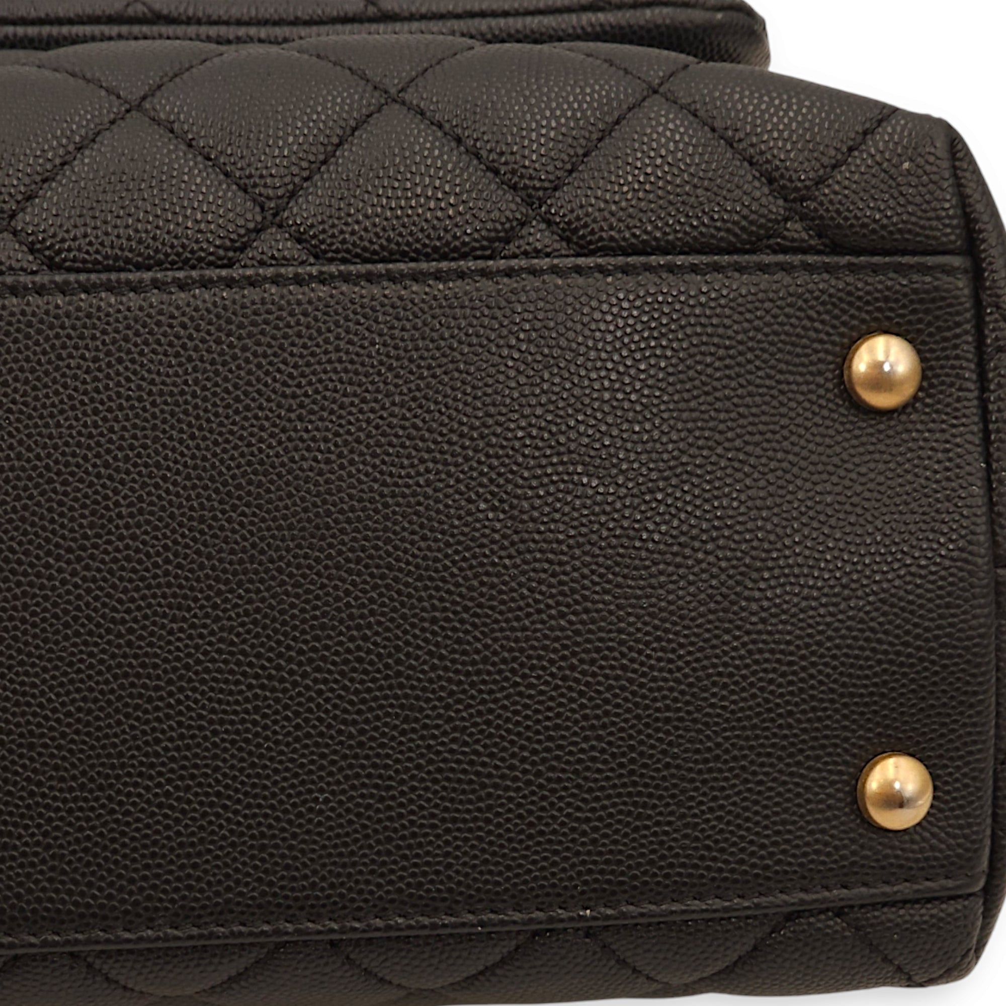 Coco Medium Black Top Handle Bag in Caviar Leather/Python Leather, Gold hardware