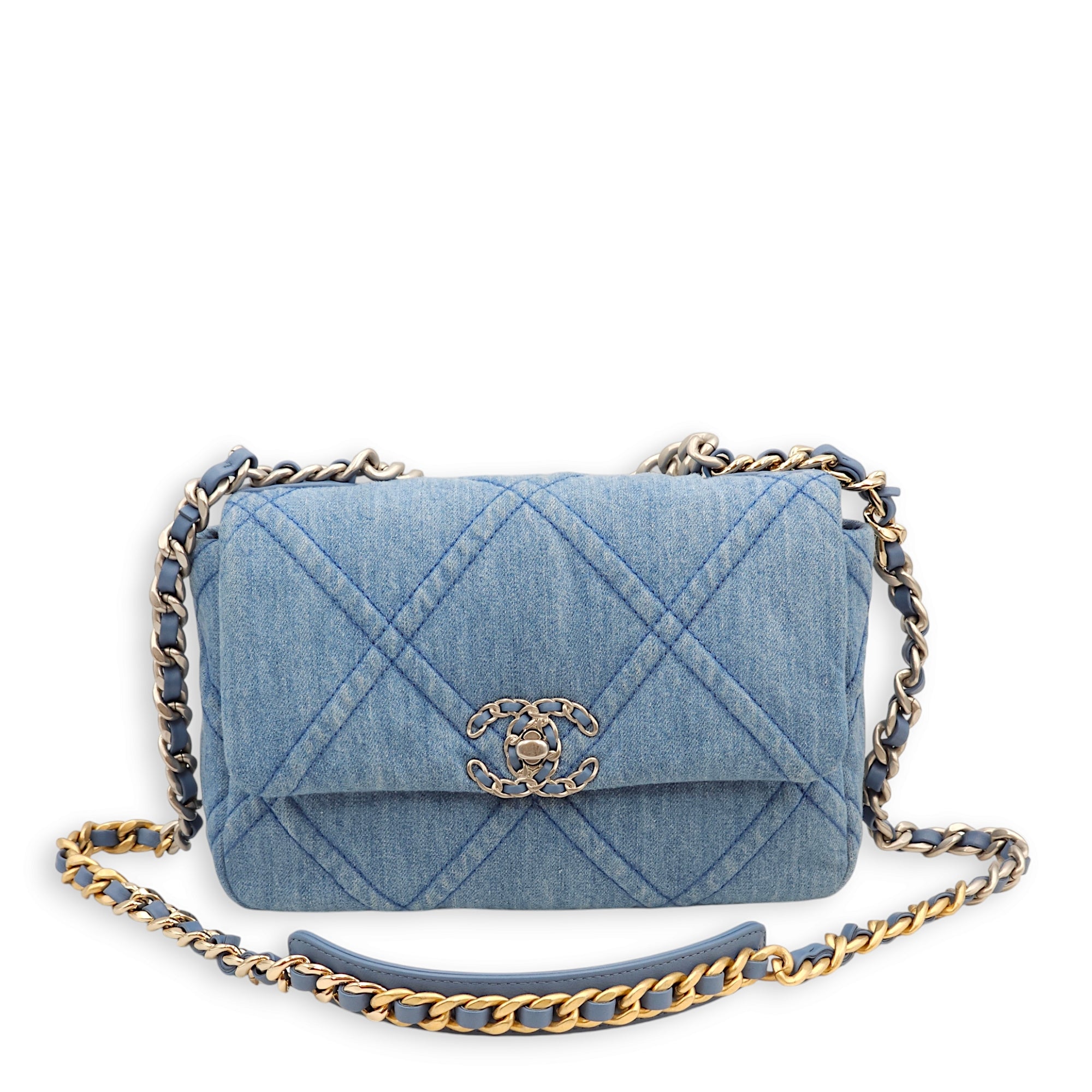 C19 Small Light Blue Shoulder Bag in Denim, 3-Tone hardware