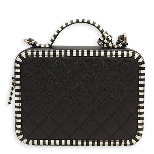 Filigree Vanity Medium Black, White Shoulder Bag in Caviar Leather, Silver hardware