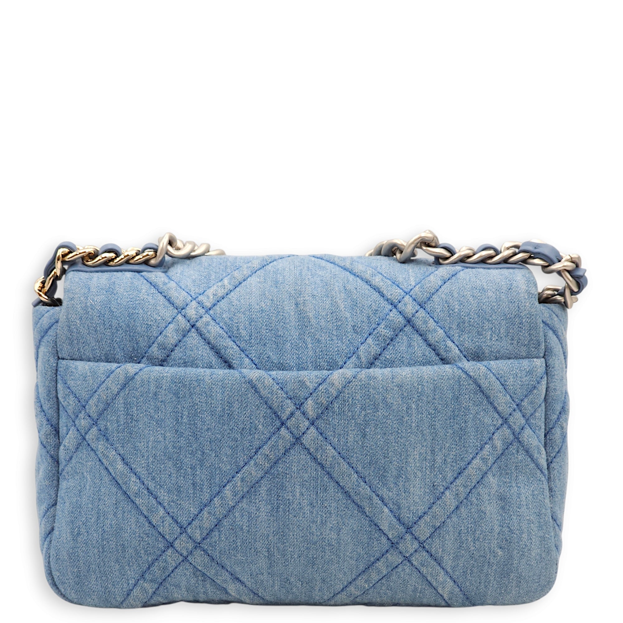 C19 Small Light Blue Shoulder Bag in Denim, 3-Tone hardware