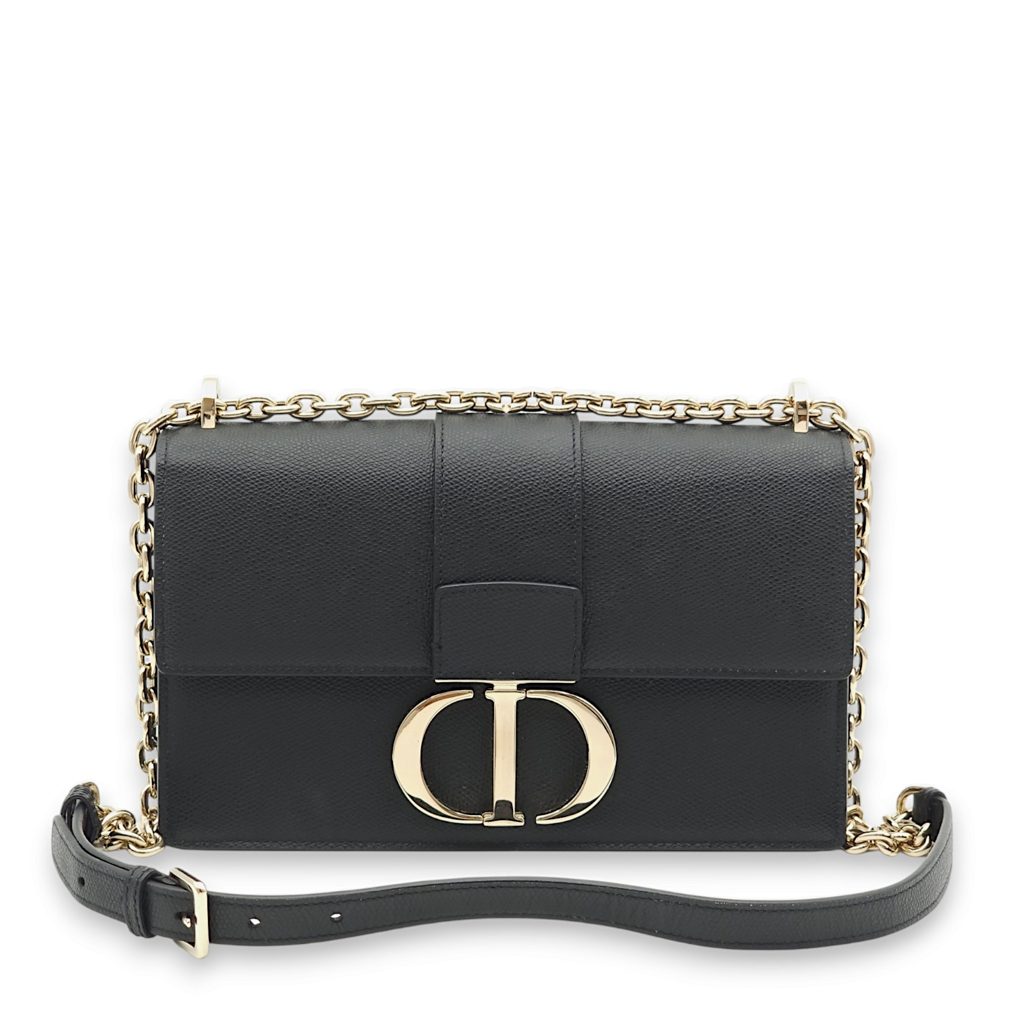 30 Montaigne Black Crossbody Bag in Calfskin, Light Gold hardware