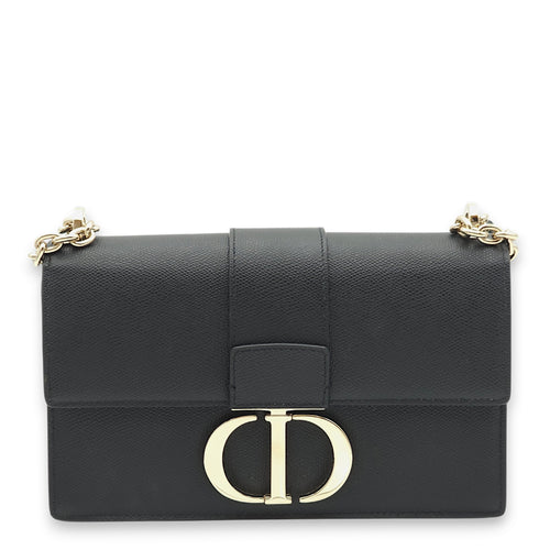 30 Montaigne Black Crossbody Bag in Calfskin, Light Gold hardware