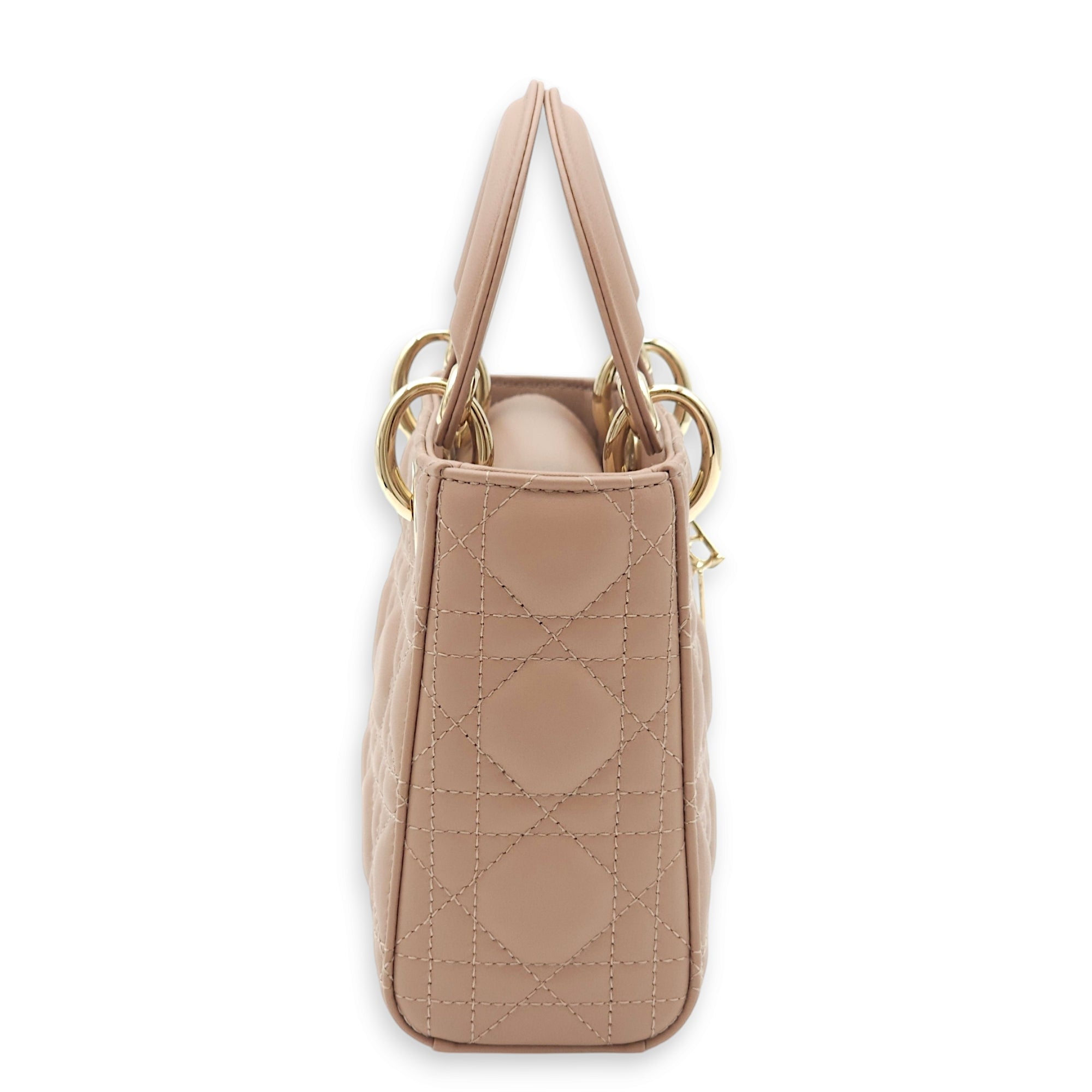 Lady Dior Mini Blush Top Handle Bag in Lambskin, Gold hardware