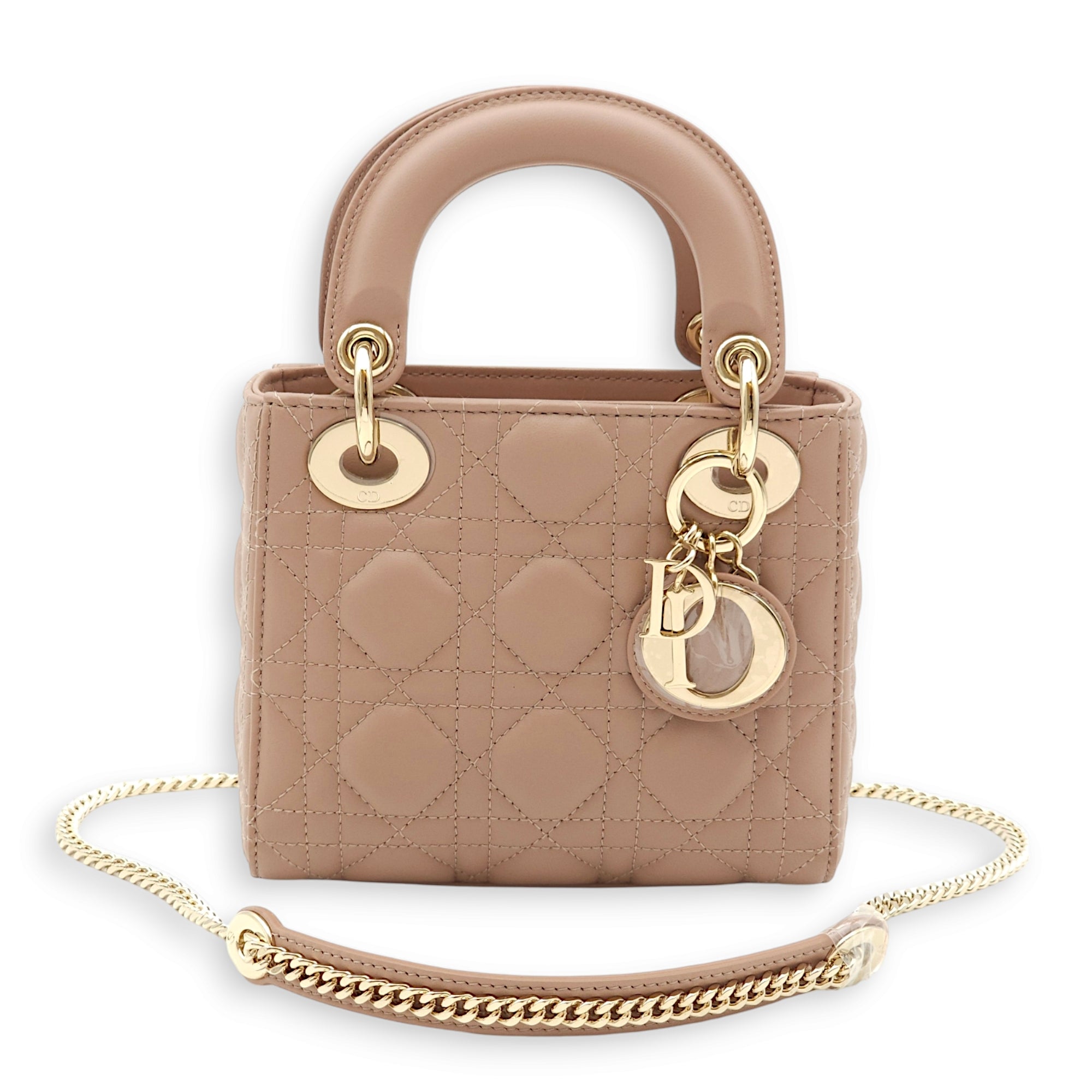 Lady Dior Mini Blush Top Handle Bag in Lambskin, Gold hardware