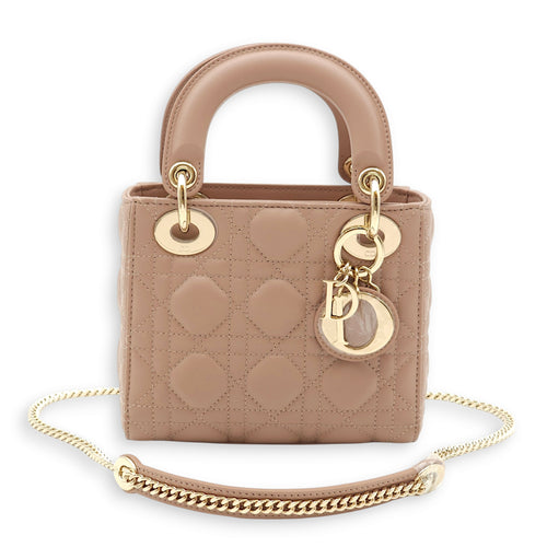 Lady Dior Mini Blush Top Handle Bag in Lambskin, Gold hardware