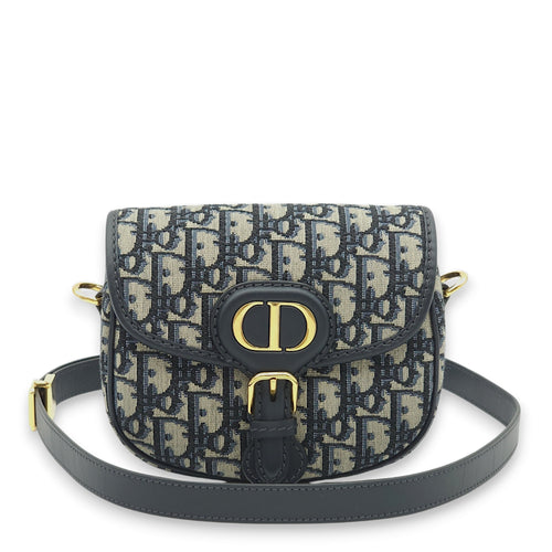 Bobby Small Blue Oblique Crossbody Bag in Jacquard, Gold hardware