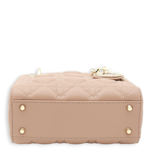 Lady Dior Mini Blush Top Handle Bag in Lambskin, Gold hardware