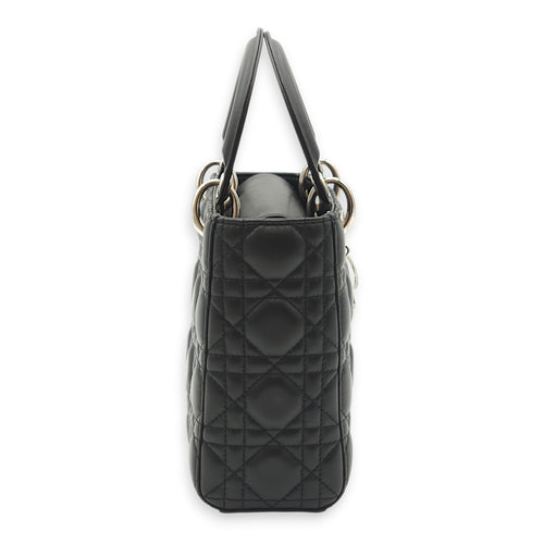 Lady Dior Small Black Top Handle Bag in Lambskin, Palladium hardware