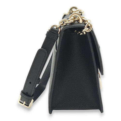 30 Montaigne Black Crossbody Bag in Calfskin, Light Gold hardware