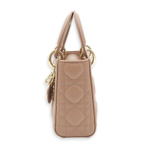 Lady Dior Mini Blush Top Handle Bag in Lambskin, Gold hardware