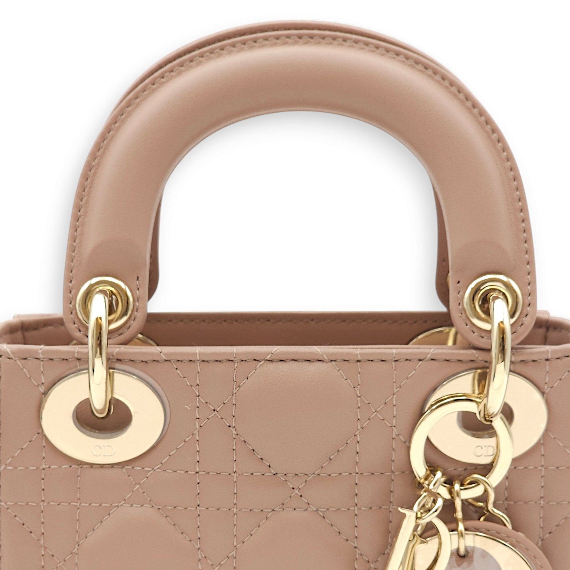 Lady Dior Mini Blush Top Handle Bag in Lambskin, Gold hardware