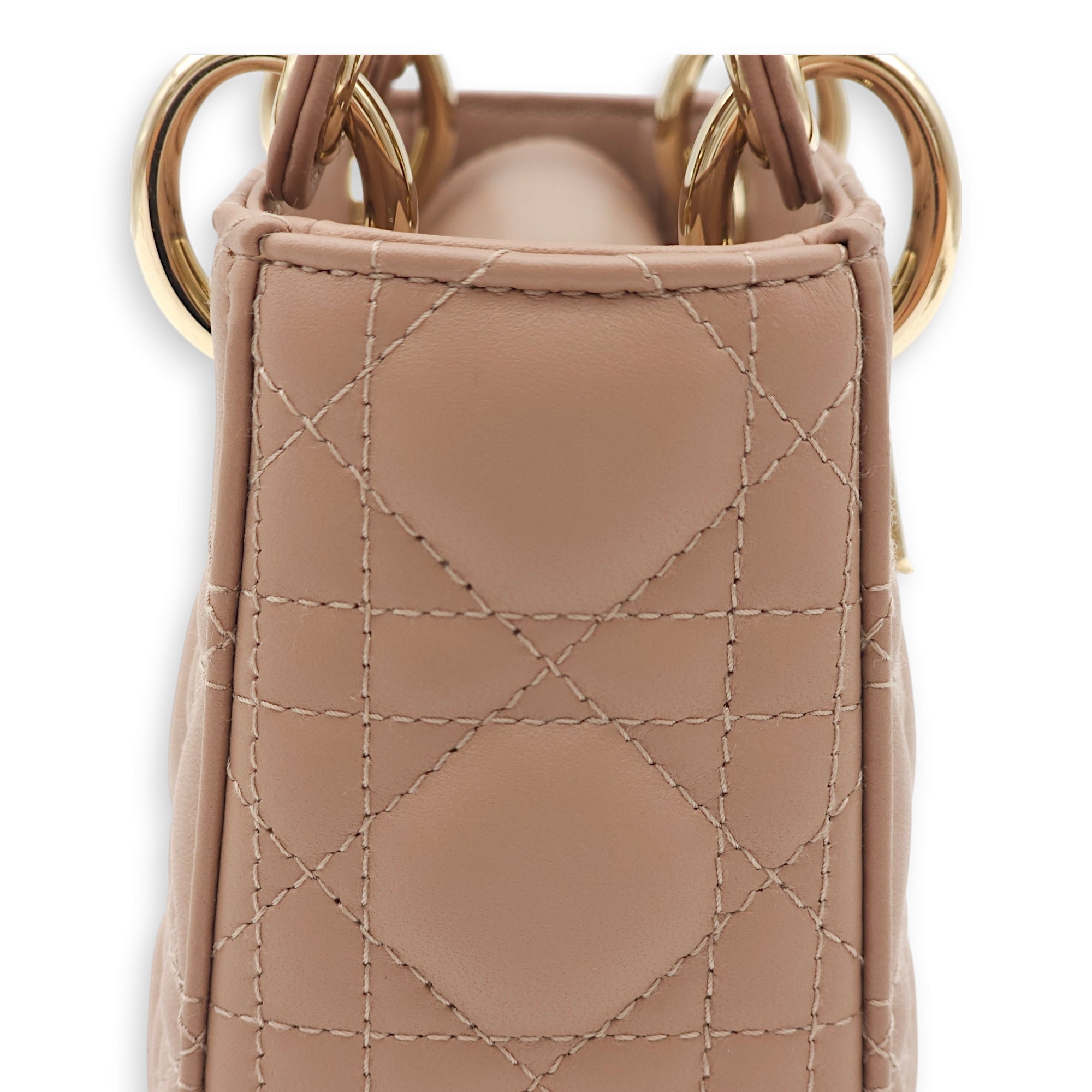 Lady Dior Mini Blush Top Handle Bag in Lambskin, Gold hardware