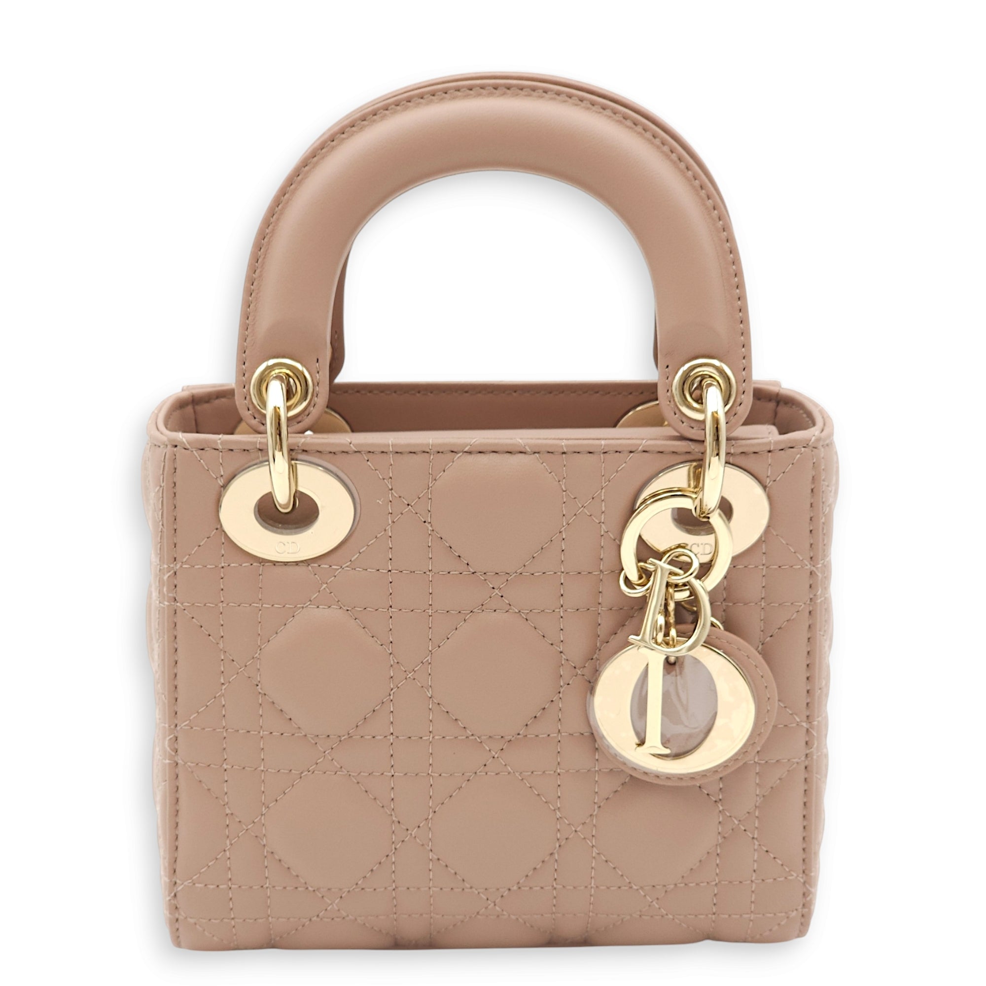 Lady Dior Mini Blush Top Handle Bag in Lambskin, Gold hardware