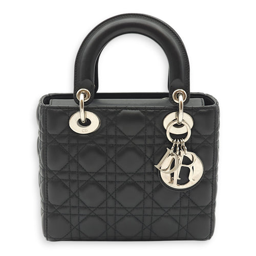 Lady Dior Small Black Top Handle Bag in Lambskin, Palladium hardware