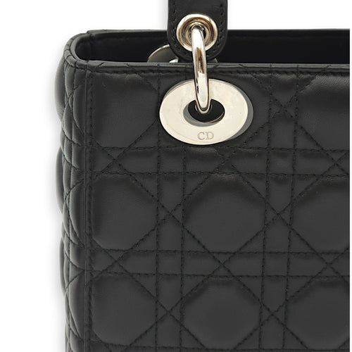 Lady Dior Small Black Top Handle Bag in Lambskin, Palladium hardware