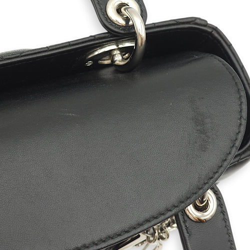 Lady Dior Small Black Top Handle Bag in Lambskin, Palladium hardware