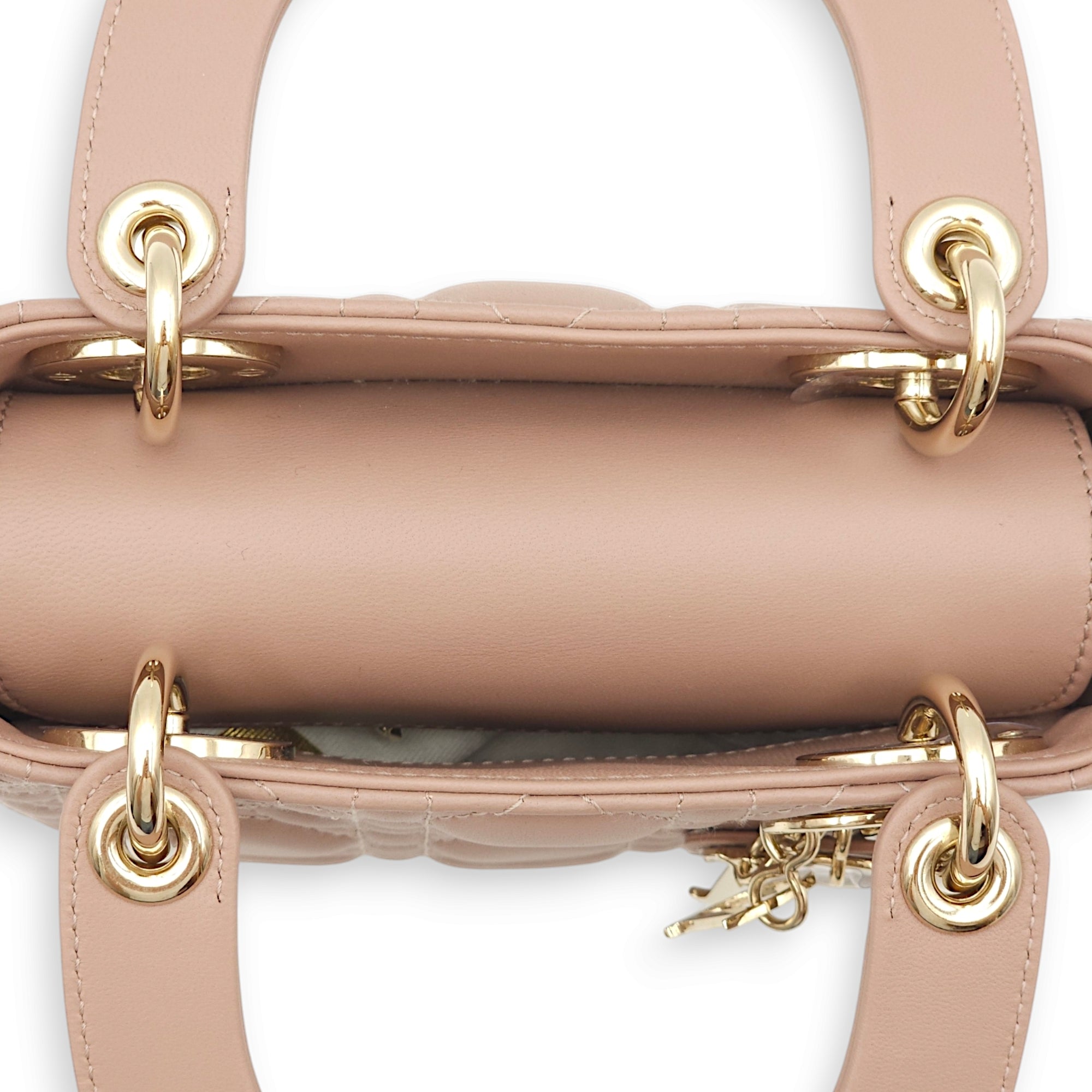 Lady Dior Mini Blush Top Handle Bag in Lambskin, Gold hardware