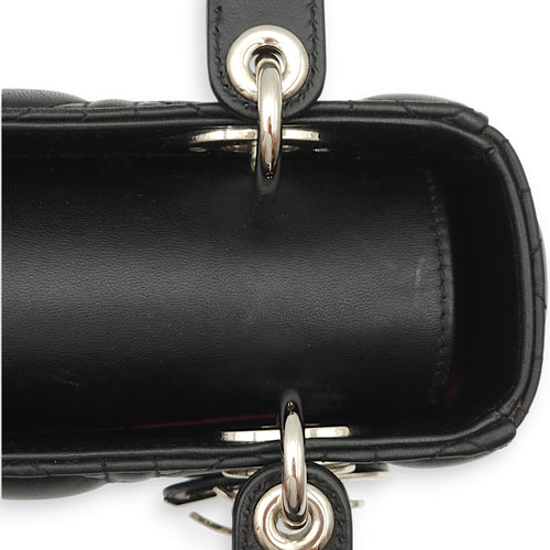 Lady Dior Small Black Top Handle Bag in Lambskin, Palladium hardware