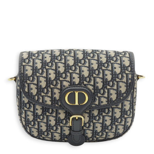 Bobby Medium Blue Oblique Crossbody Bag in Jacquard/Calfskin, Gold hardware