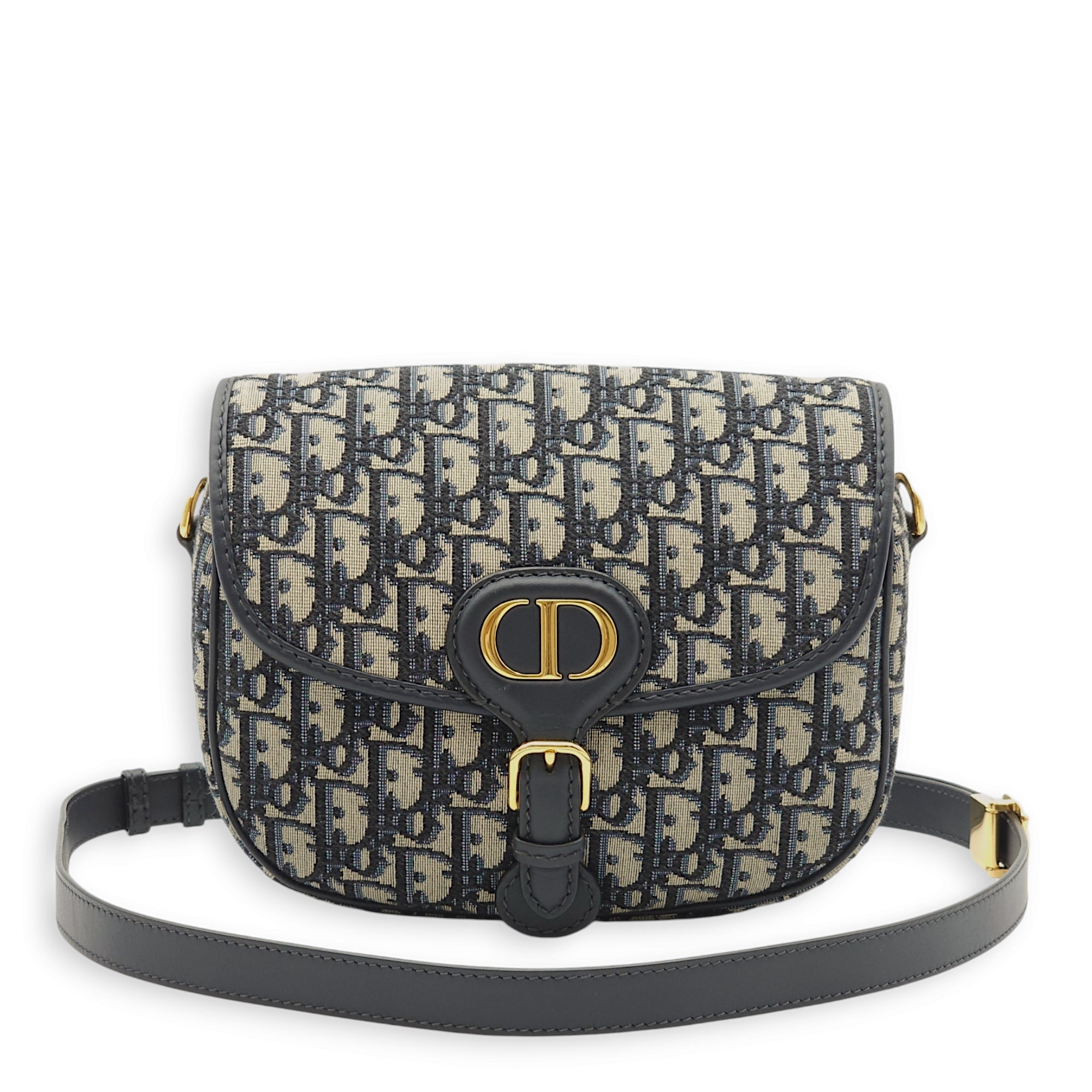 Bobby Medium Blue Oblique Crossbody Bag in Jacquard/Calfskin, Gold hardware