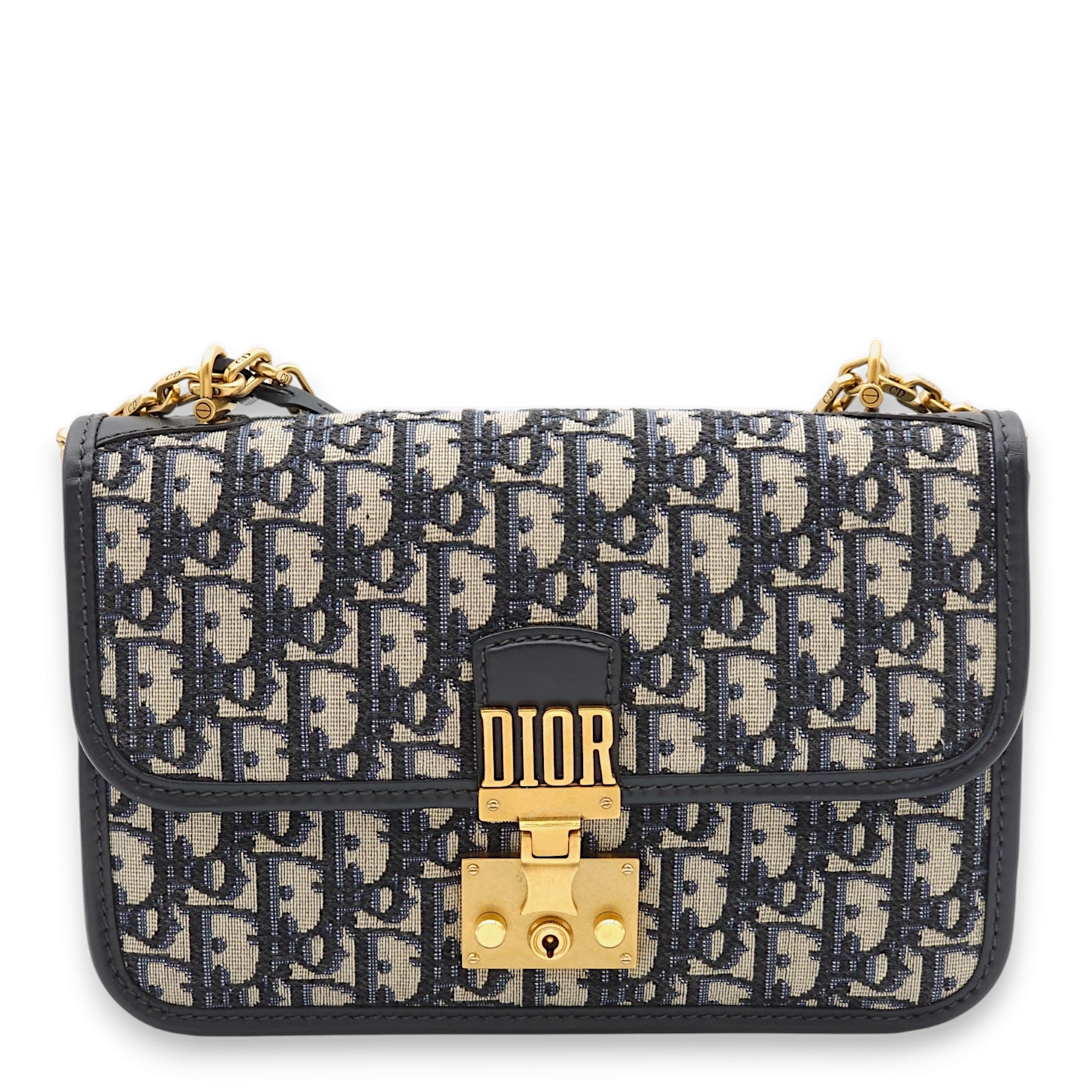 Dior Addict Medium Blue Oblique Shoulder Bag in Jacquard, Gold hardware