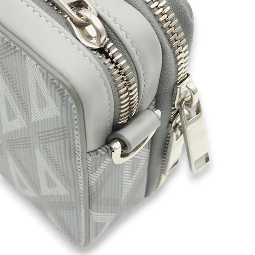 Zipped Pouch Grey Crossbody Bag in Coated Canvas, Palladium hardware